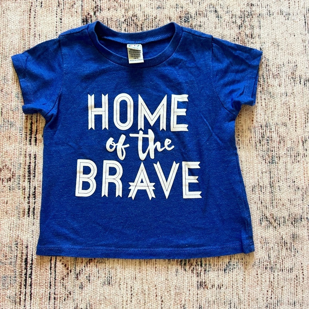 Kavio Blue and White Short Sleeve Tee Home of the Brave